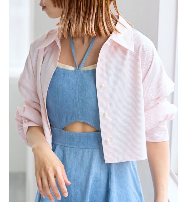 MAJESTICLEGON「パールボタン肩あきショートシャツ」|シャツ・ブラウス|