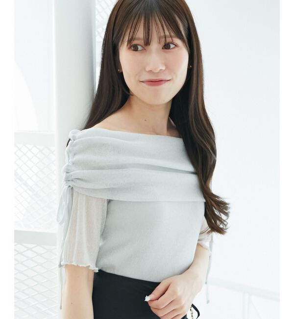  「&infin;ラメチュールオフショル半袖トップス」|Tシャツ・カットソー|L／グレー