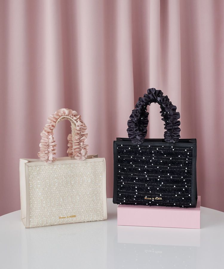Maison de FLEUR「LINTONツイードスクエアフリルトートバッグ」|トートバッグ|