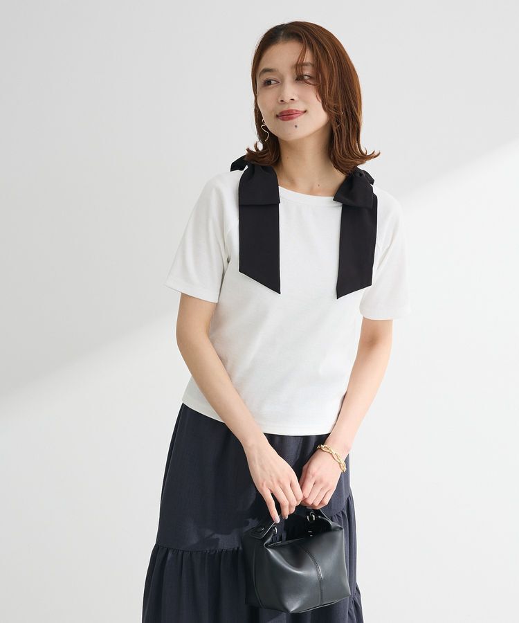 Green Parks「・swing by ショルダーリボンリブカットソー」|Tシャツ・カットソー|Off White