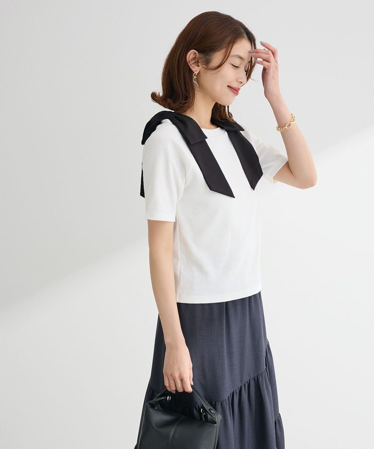 Green Parks「・swing by ショルダーリボンリブカットソー」|Tシャツ・カットソー|