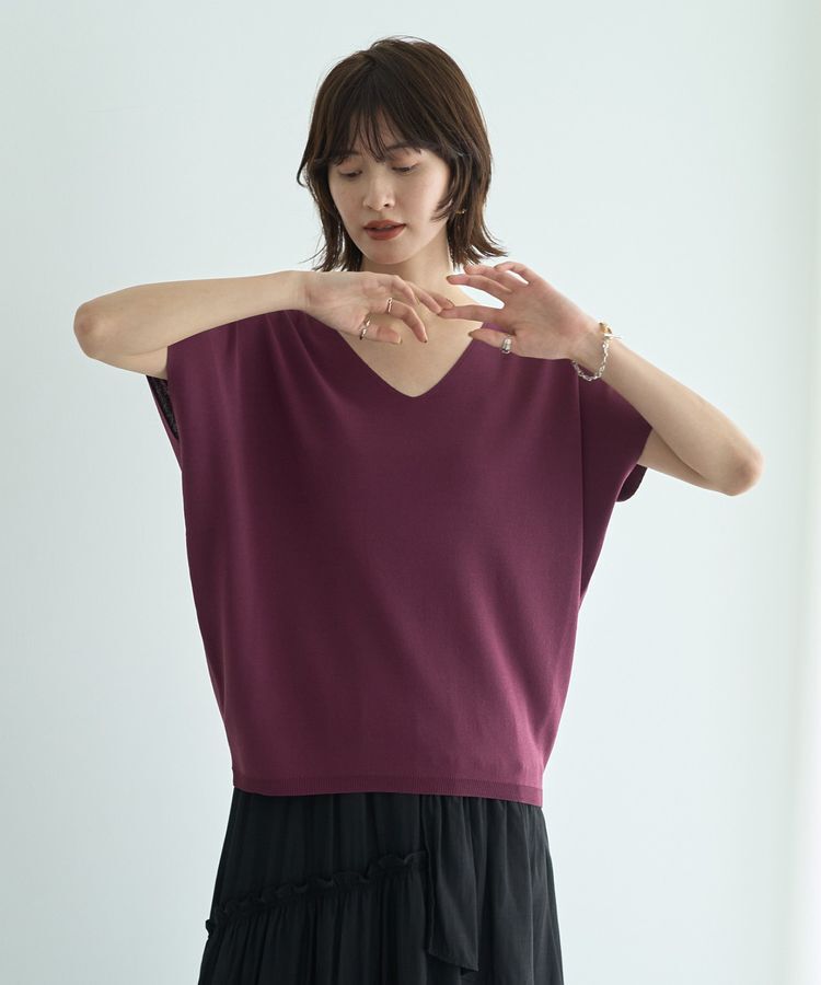 YECCA VECCA「Vネックドルマンニット」|ニット・セーター|Purple