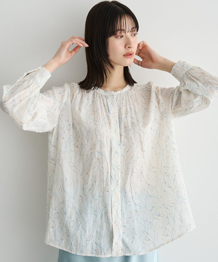 YECCA VECCA「ラインフラワー柄ギャザーブラウス」|シャツ・ブラウス|Ivory