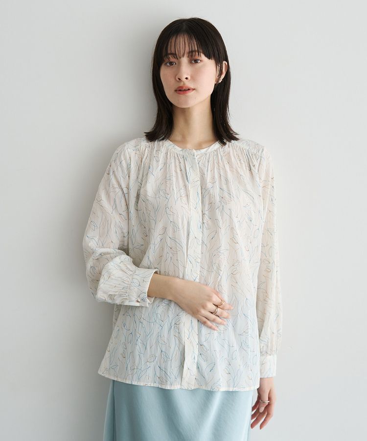 YECCA VECCA「ラインフラワー柄ギャザーブラウス」|シャツ・ブラウス|