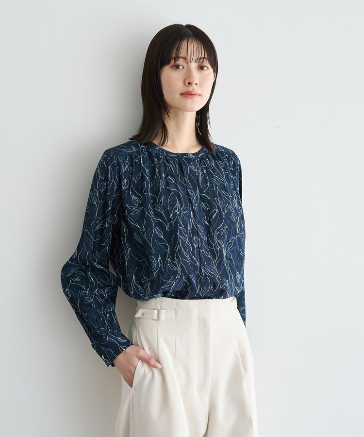 YECCA VECCA「ラインフラワー柄ギャザーブラウス」|シャツ・ブラウス|