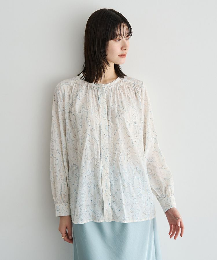 YECCA VECCA「ラインフラワー柄ギャザーブラウス」|シャツ・ブラウス|