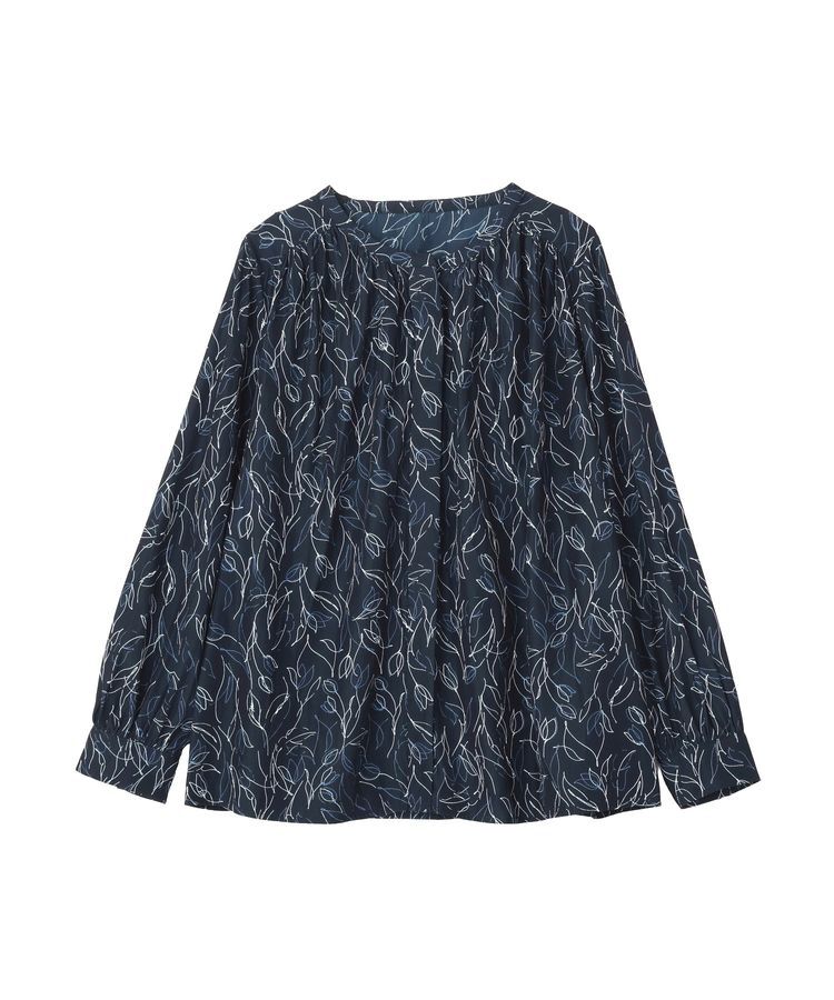 YECCA VECCA「ラインフラワー柄ギャザーブラウス」|シャツ・ブラウス|