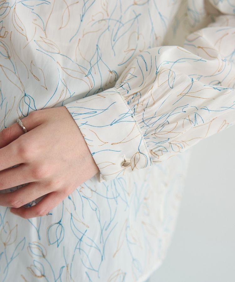 YECCA VECCA「ラインフラワー柄ギャザーブラウス」|シャツ・ブラウス|