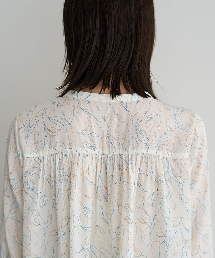 YECCA VECCA「ラインフラワー柄ギャザーブラウス」|シャツ・ブラウス|