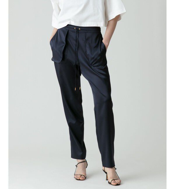 allureville「サテンイージーテーパードパンツ」|その他|ネイビー