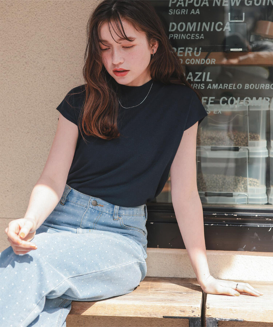 titivate「ベーシックフレンチスリーブライトニット」|ニット・セーター|ネイビー