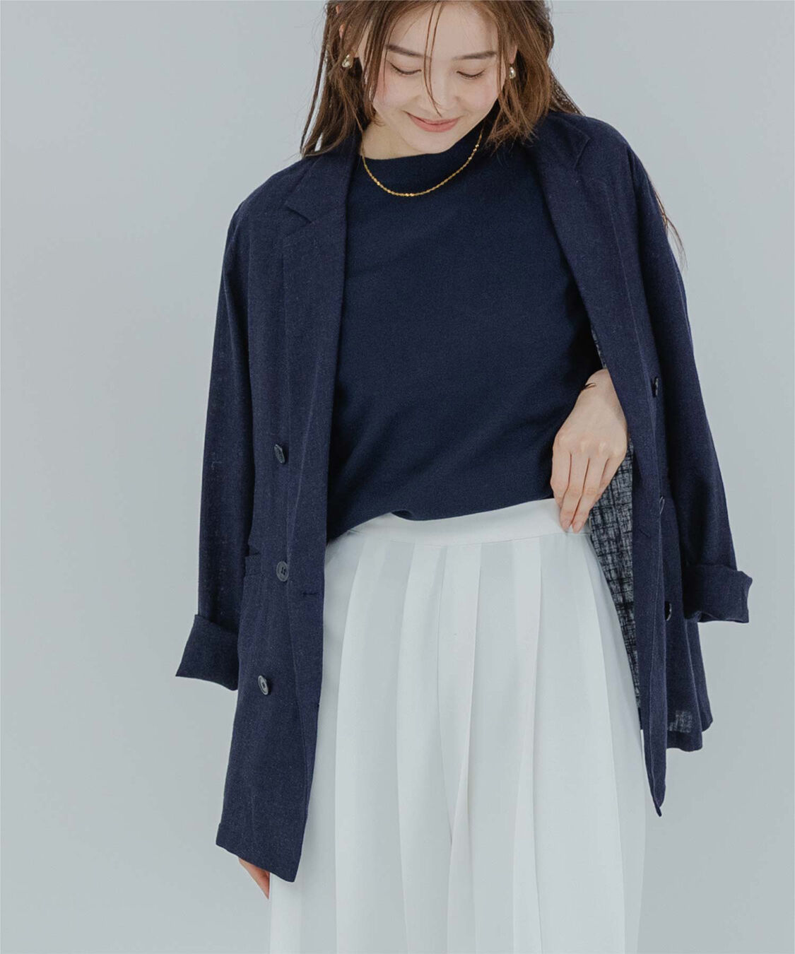 ur's「プチハイネックフレンチスリーブニット」|ニット・セーター|ネイビー