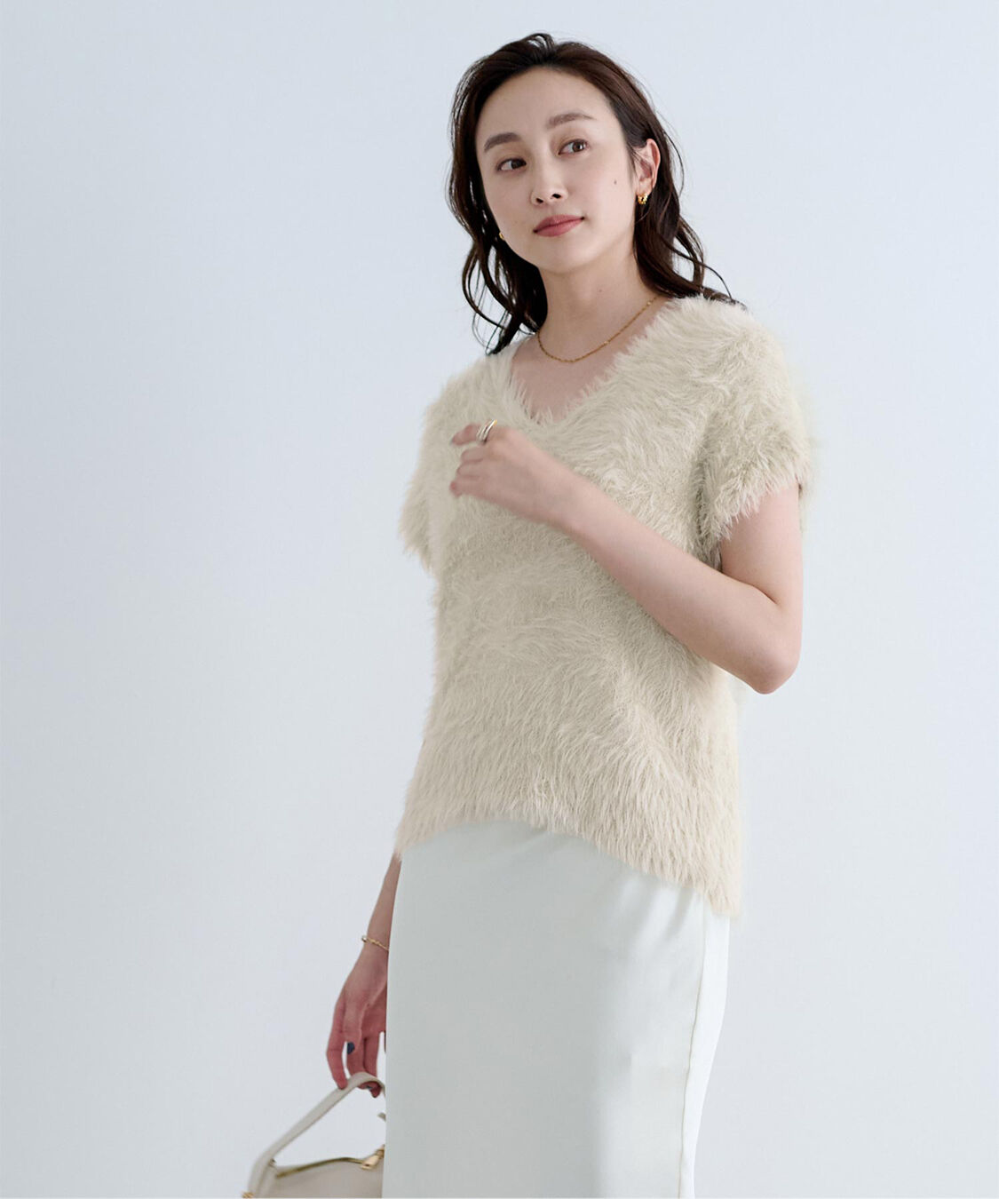 ur's「シャギーニットベスト」|ニット・セーター|ライトベージュ