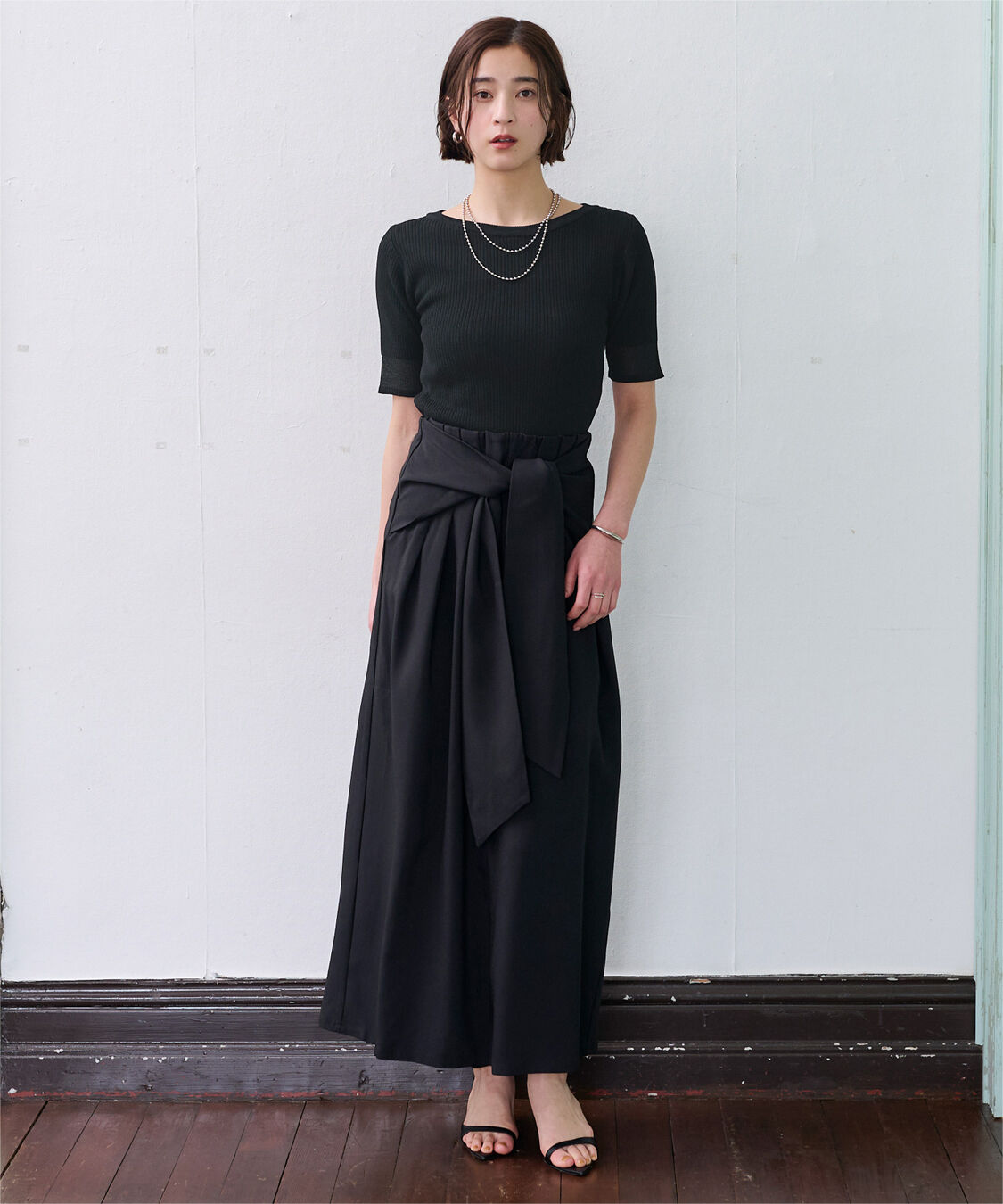 ur's「袖口シアー5分袖リブニット」|ニット・セーター|