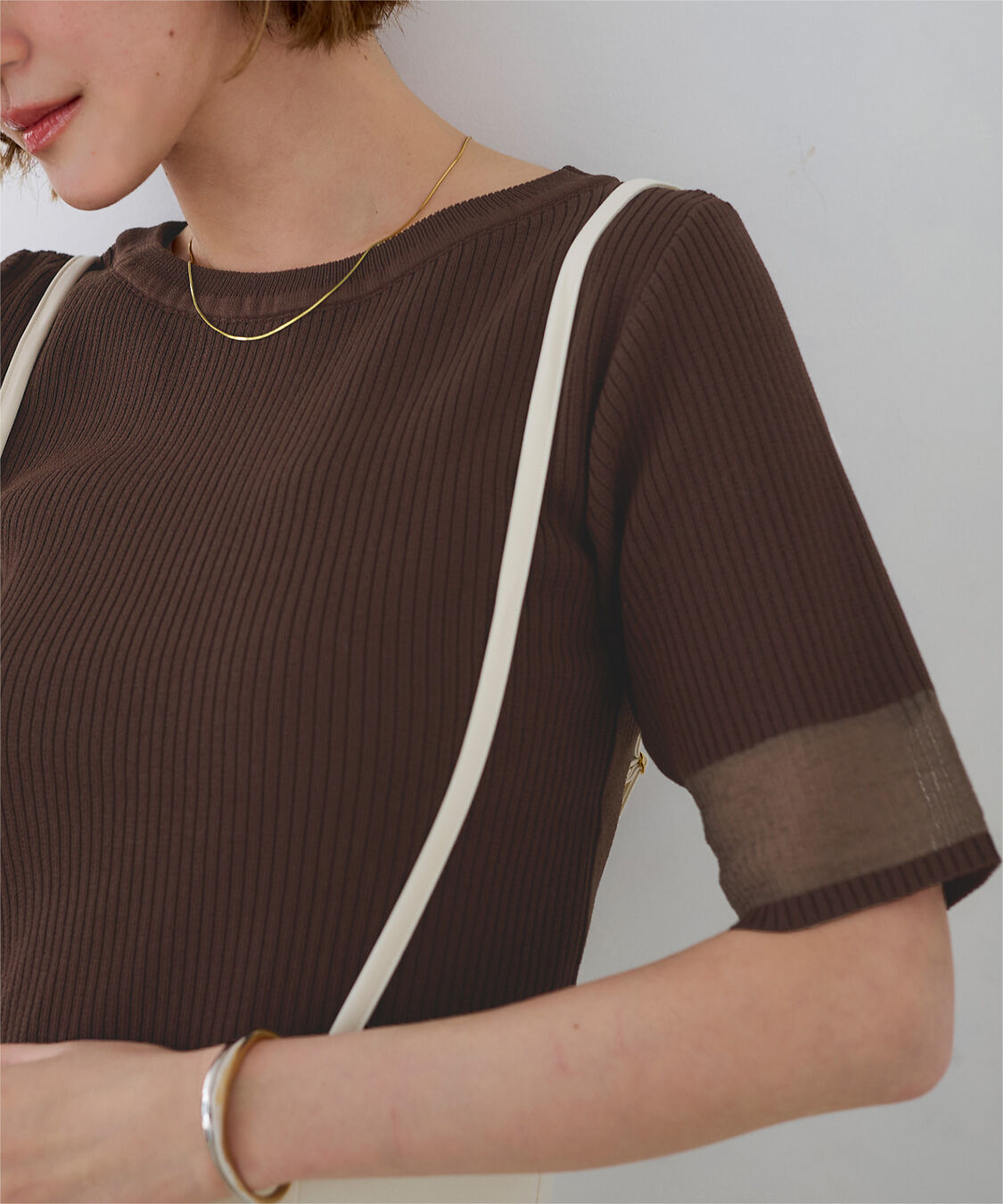 ur's「袖口シアー5分袖リブニット」|ニット・セーター|