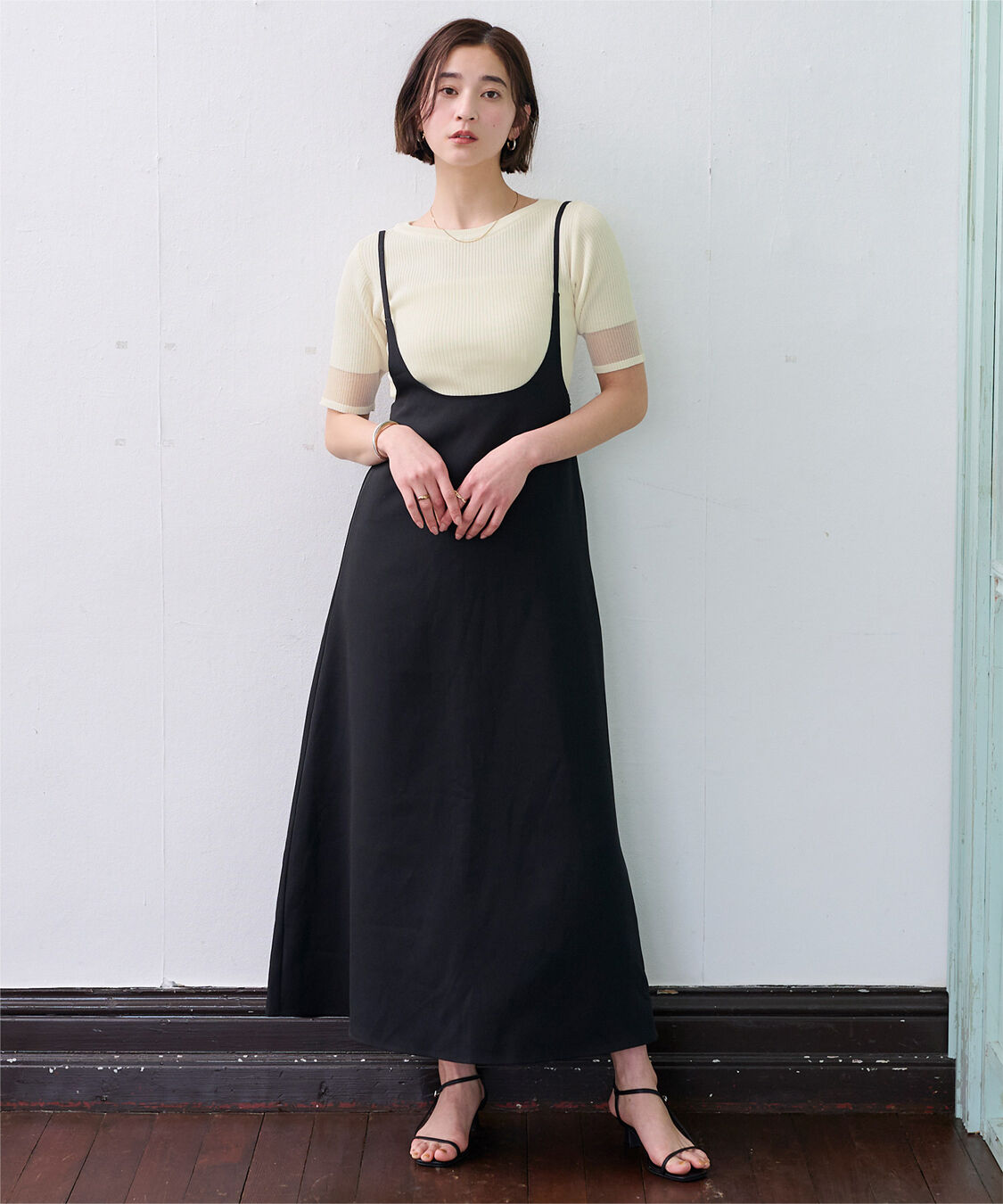 ur's「袖口シアー5分袖リブニット」|ニット・セーター|