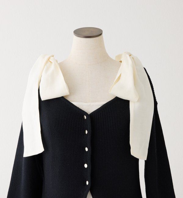  「【肩リボン取り外し可能】カーディガンセット２枚セットワンピ」|ワンピース|