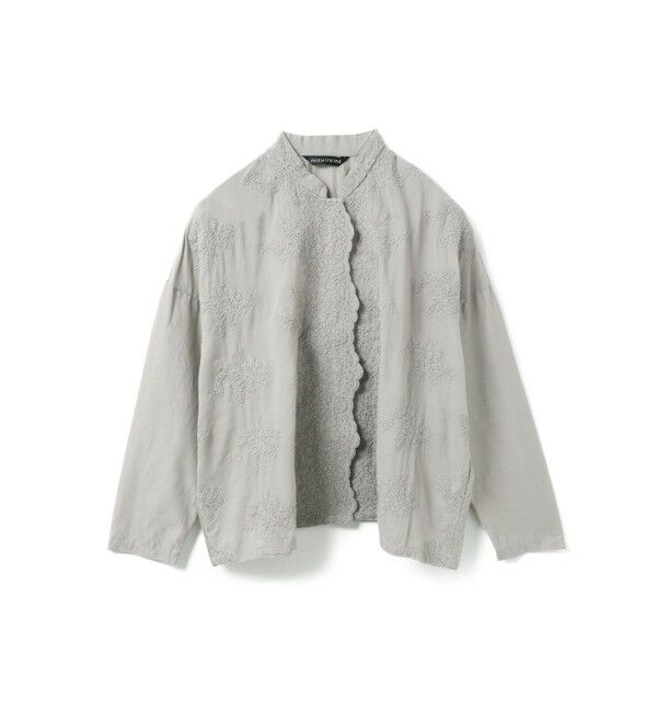 mizuiro ind「mizuiro ind レーススタンドカラーワイドシャツ」|シャツ・ブラウス|グレージュ