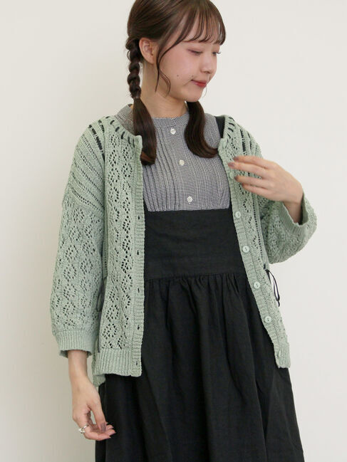 Samansa Mos2「透かし編み前後2WAYリボンニット」|カーディガン|