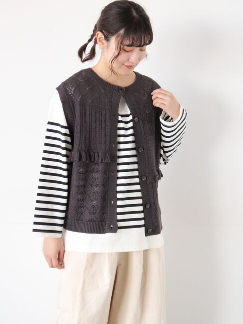 Samansa Mos2「前後2WAYパッチワークニットベスト」|ダウンベスト・ベスト|チャコールグレー