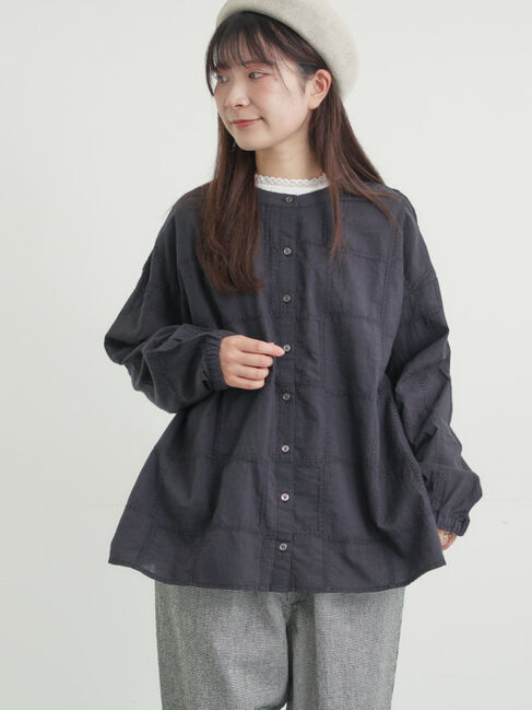 Samansa Mos2「スクエア刺繍バンドカラーブラウス」|シャツ・ブラウス|