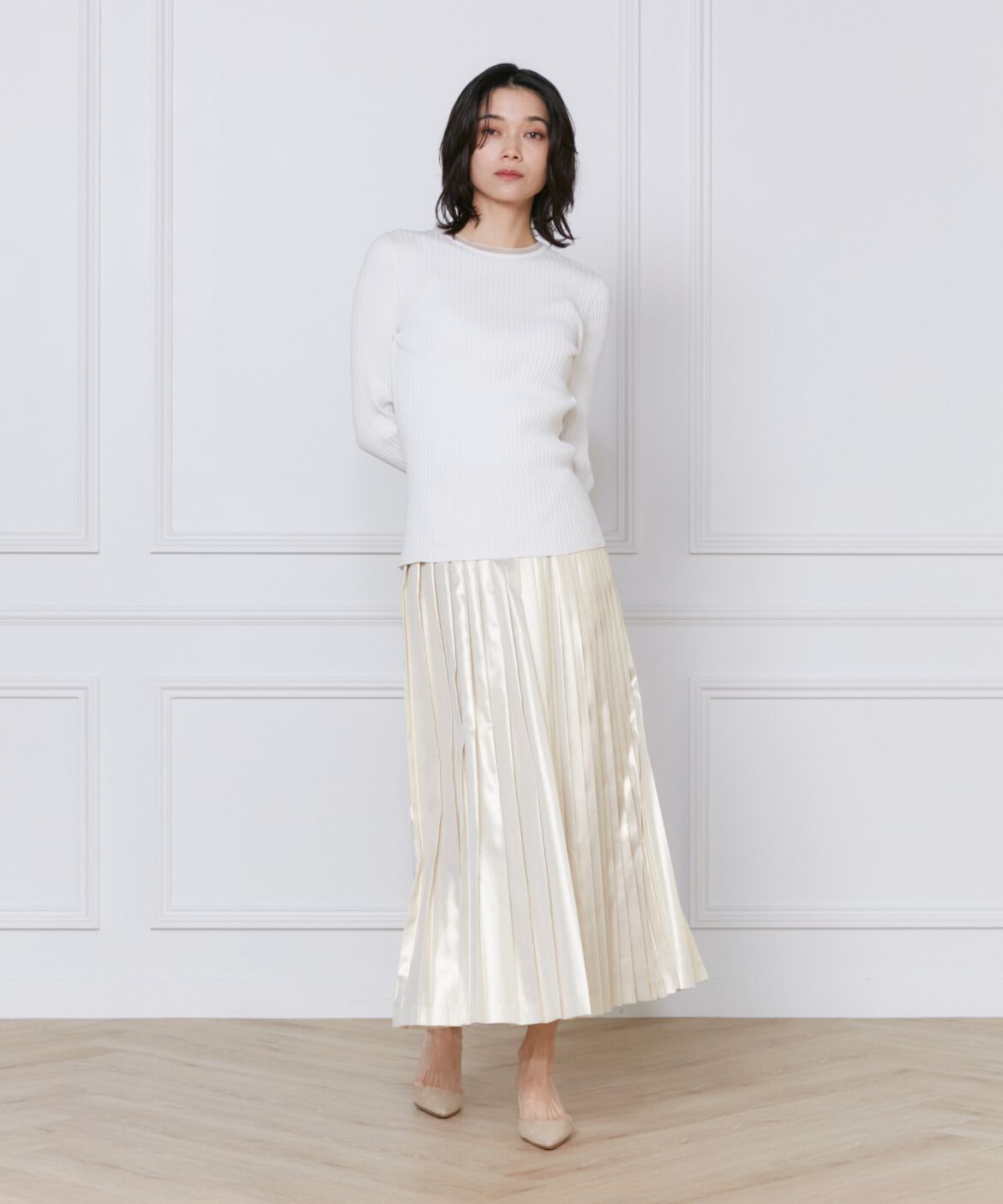 INED「メタリックプリーツスカート」|スカート|