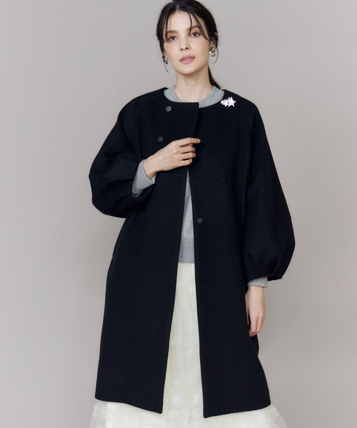 Maglie le cassetto「《大きいサイズ》ダブル釦袖ボリュームコート」|その他|ブラック