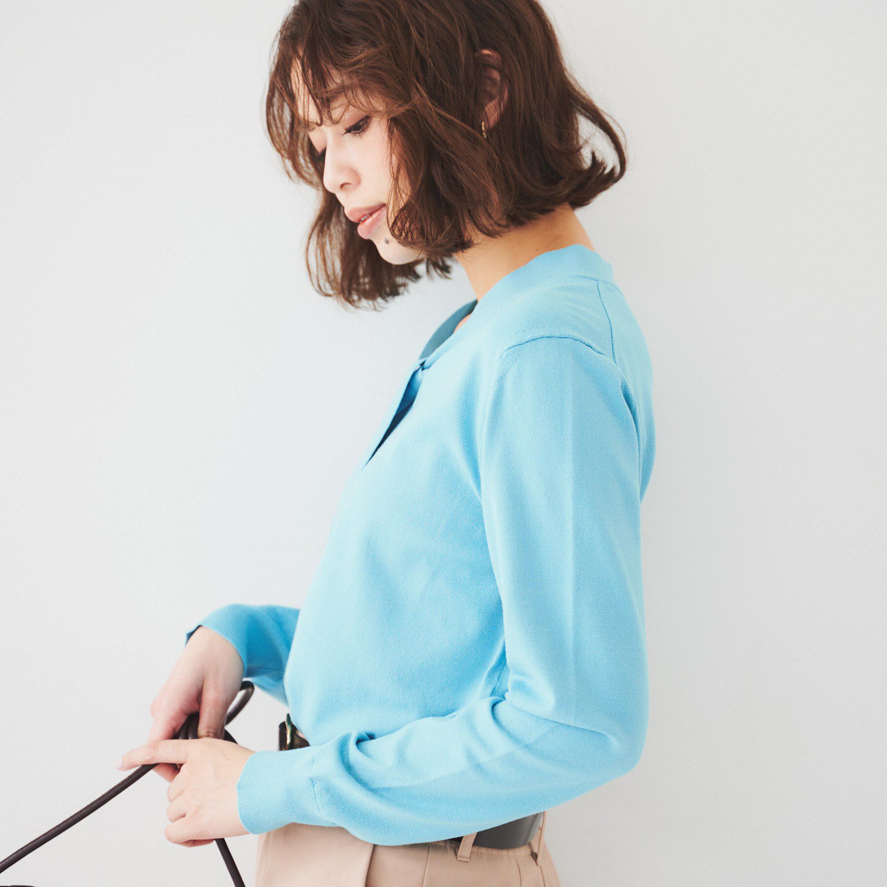 UNTITLED「【アンサンブル可能】ボウタイ 配色プルオーバーニット」|ニット・セーター|