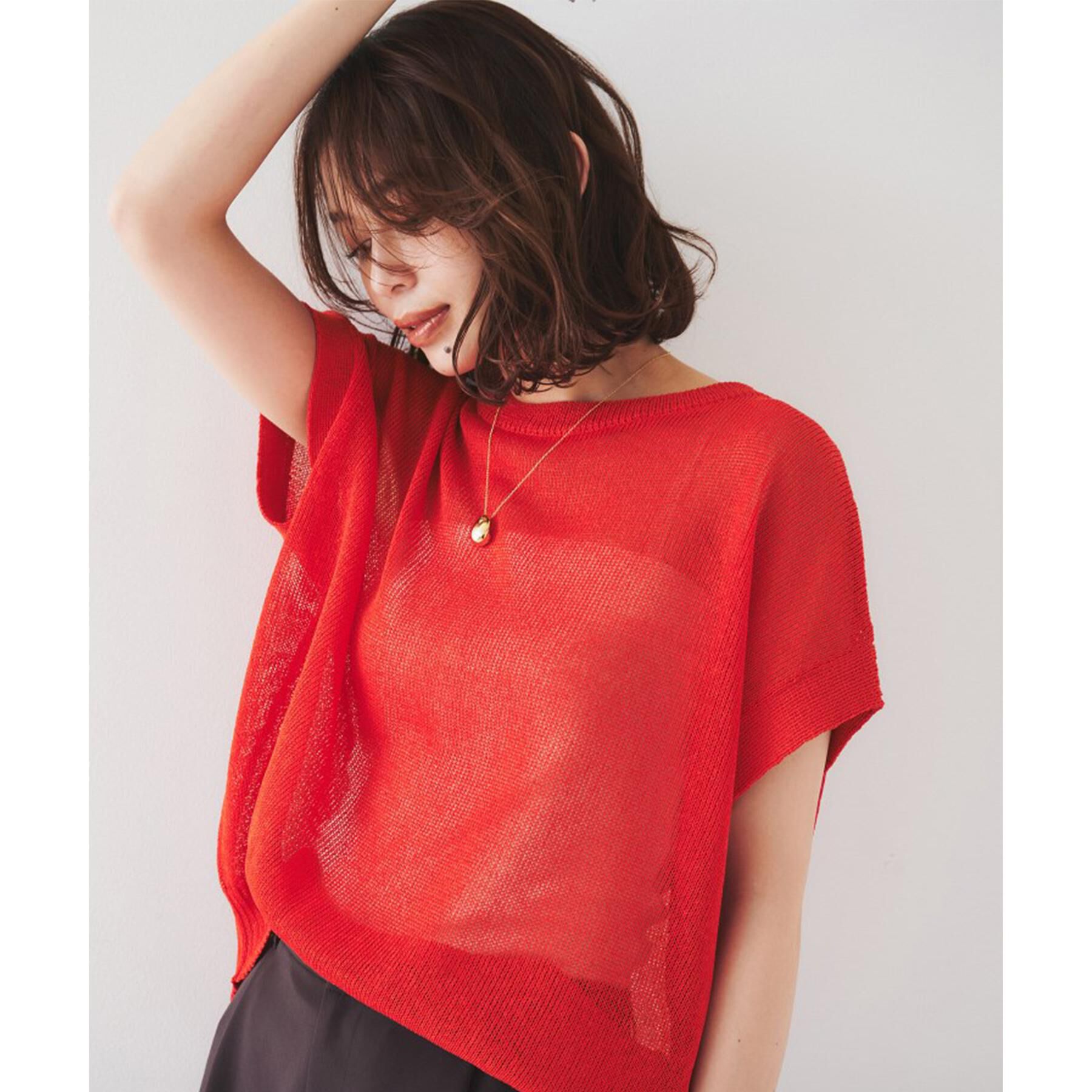 UNTITLED「【前後2WAY/清涼感】コクーンシルエット プルオーバーニット」|ニット・セーター|オレンジ(067)