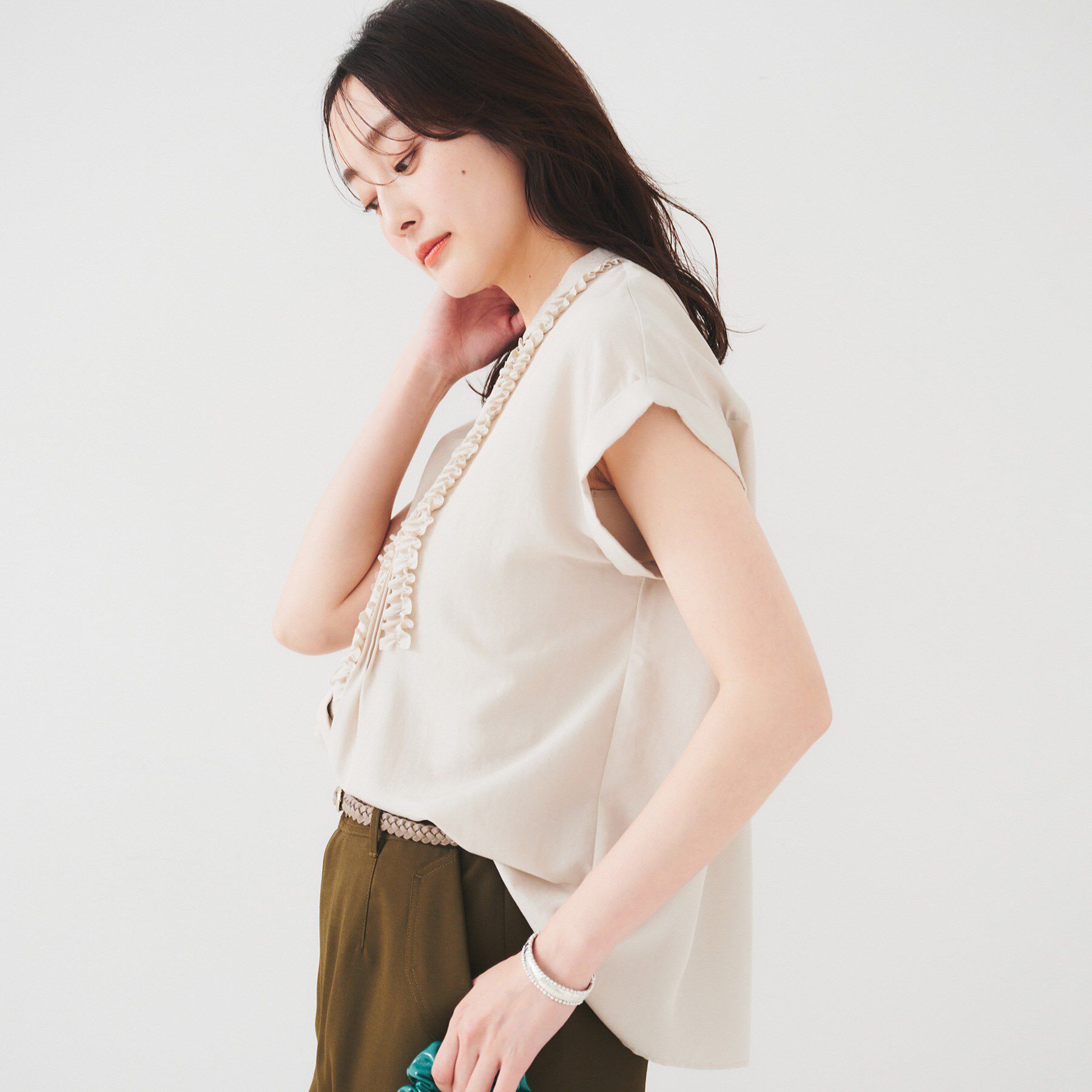 UNTITLED「【吸水速乾/UVケア】フィブリルフリルブラウス」|シャツ・ブラウス|