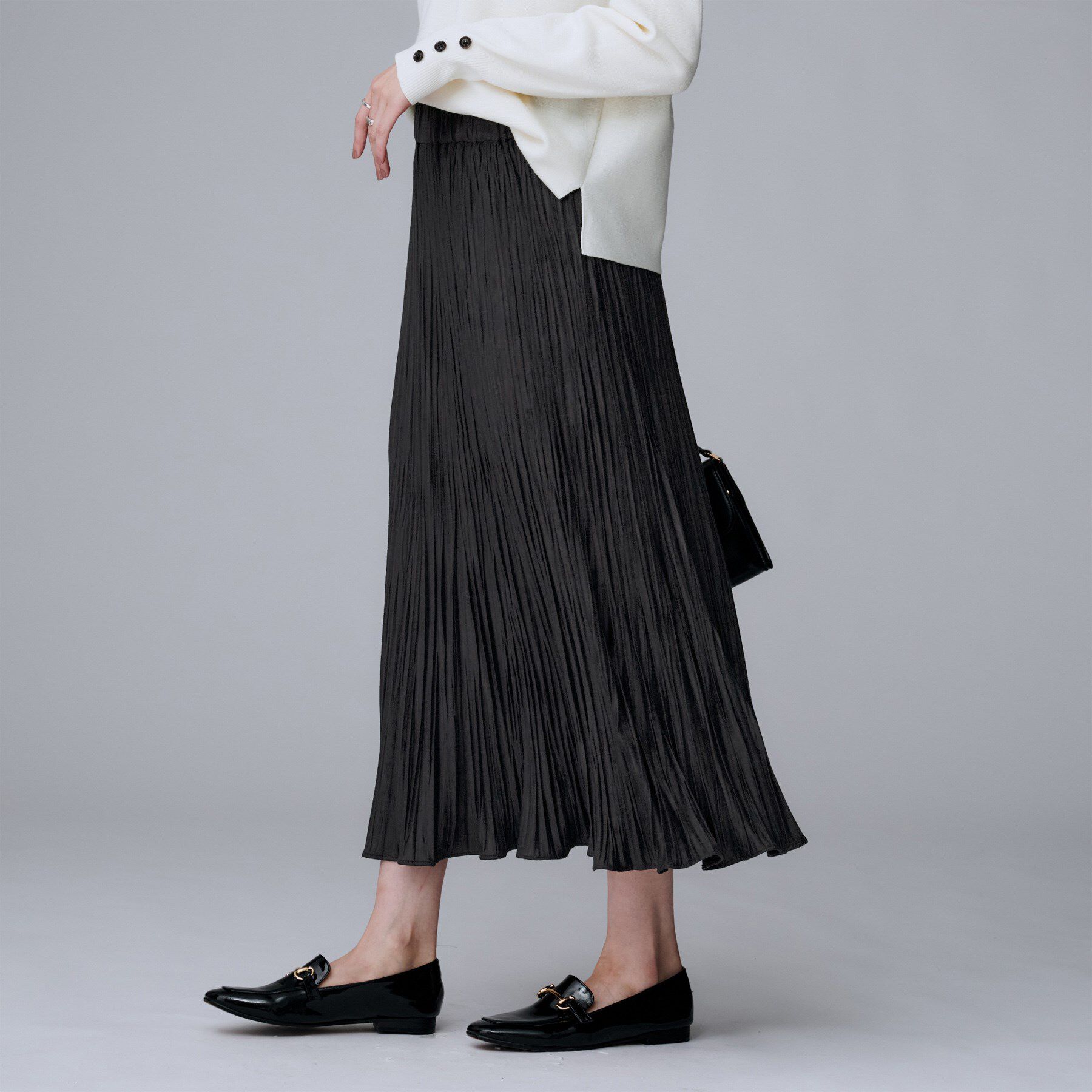 UNTITLED「【シワ知らず/ウエストゴム】スエード風プリーツスカート」|スカート|