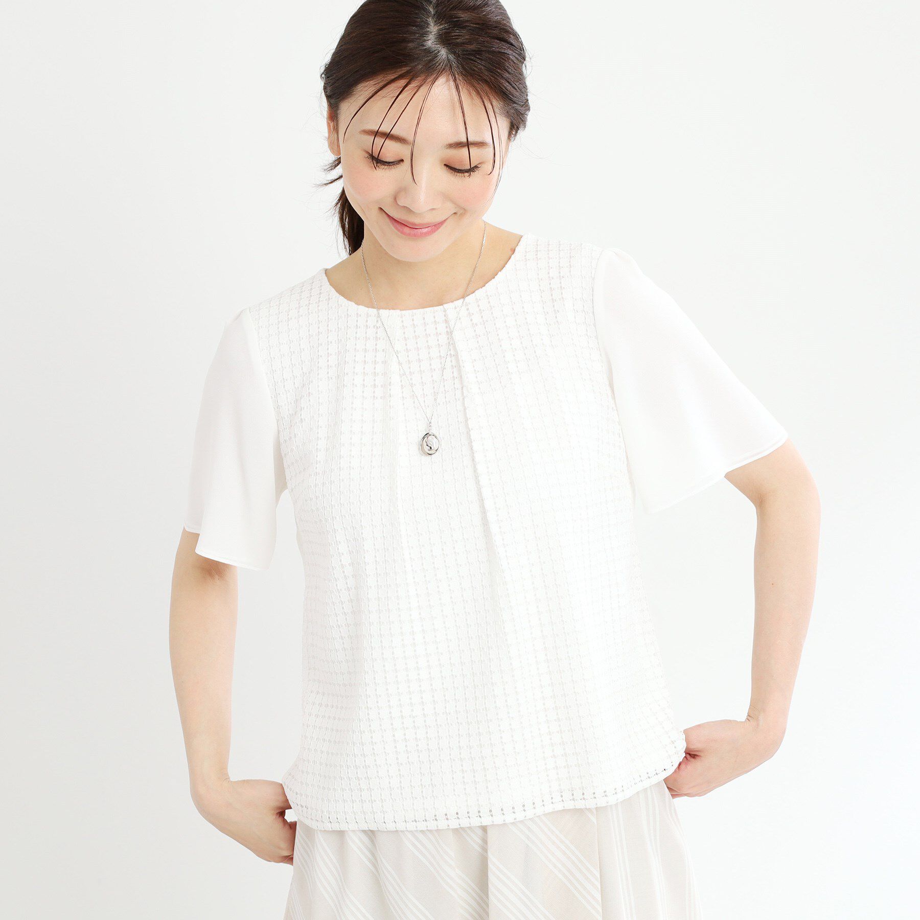 Reflect「【夏SALE／手洗い可】幾何柄レースブラウス」|シャツ・ブラウス|アイボリー(004)