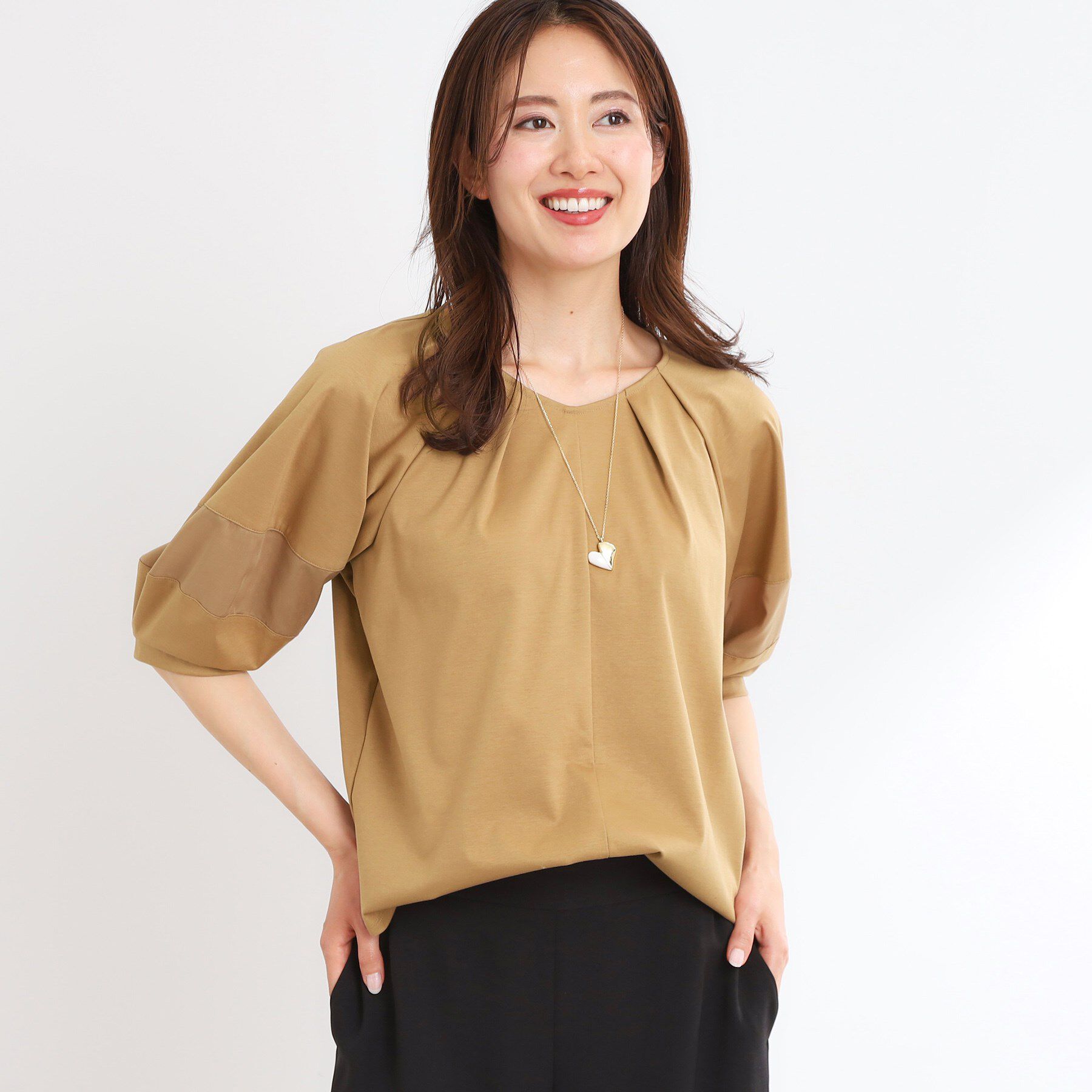 Reflect「【マシンウォッシュ可】キレイめラグランスリーブジャージ」|Tシャツ・カットソー|キャメルブラウン(0