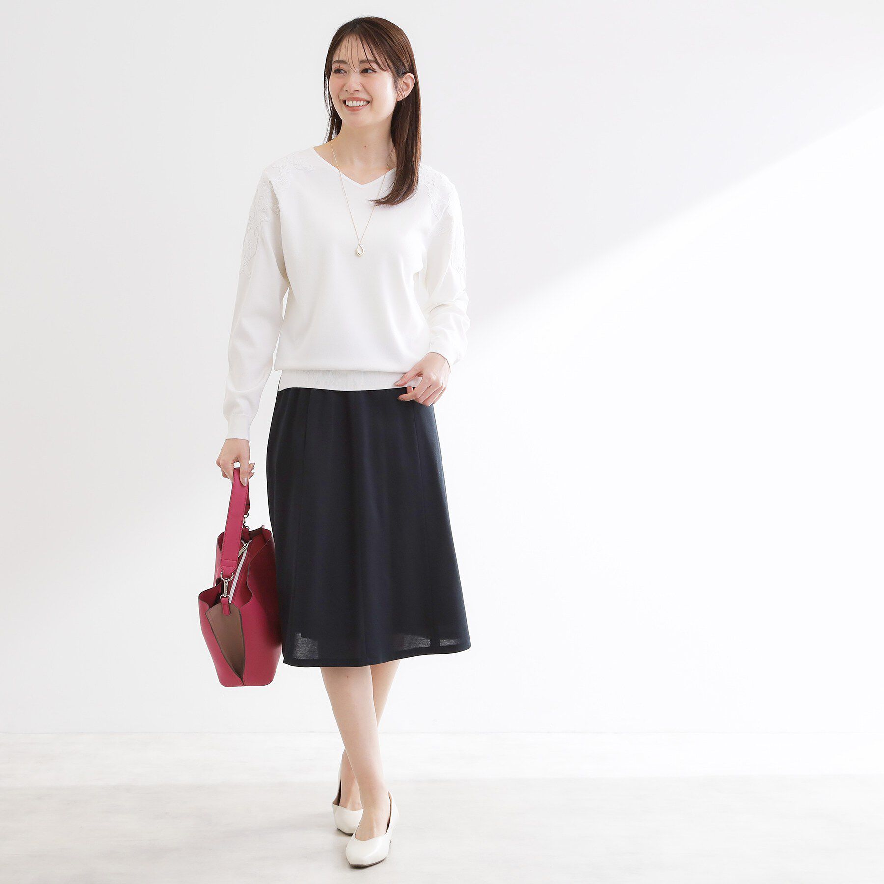 Reflect「レースデザインスリーブニットプルオーバー」|ニット・セーター|