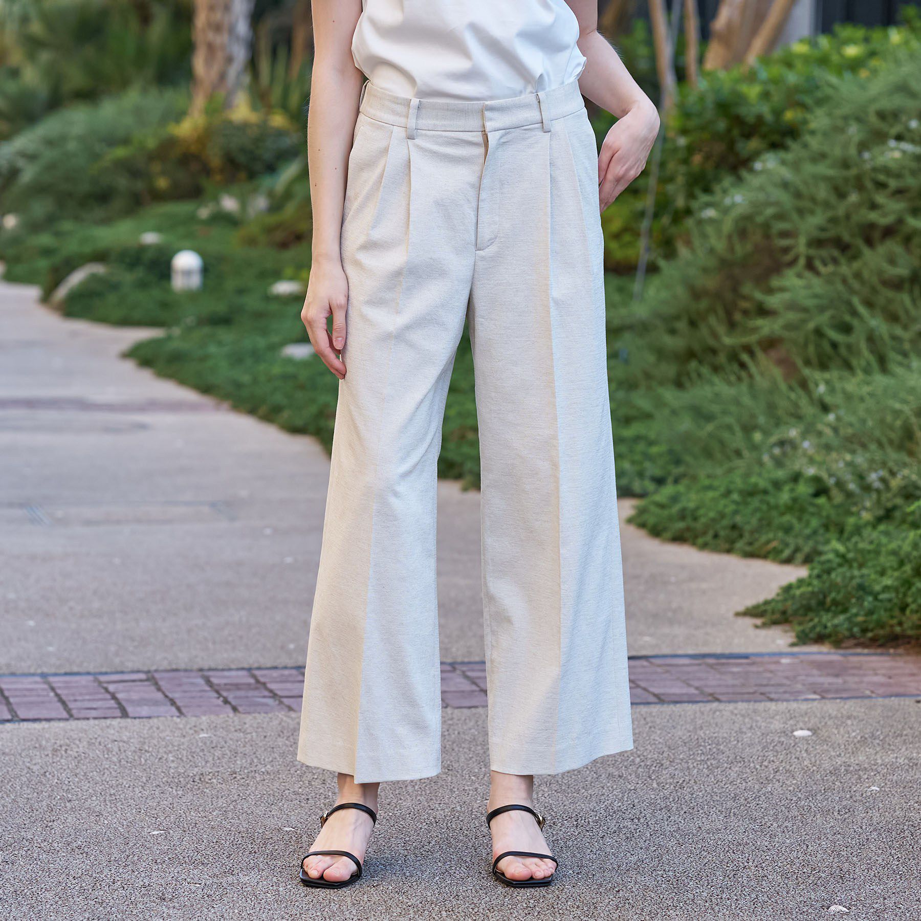 DRESSTERIOR「【吸水速乾/セットアップ可】リネンブレンドオックス ワイドパンツ」|その他|ライトベージュ(05
