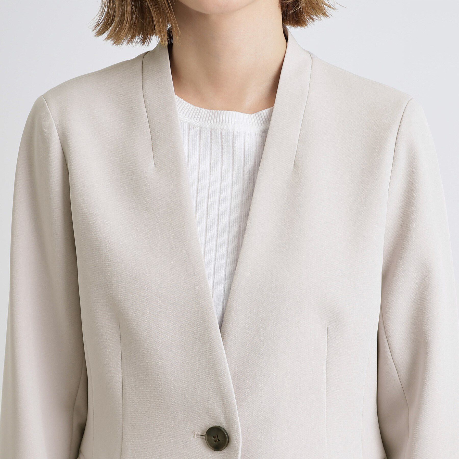 grove「しなやかストレッチ イージーケアジャケット」|ノーカラージャケット|