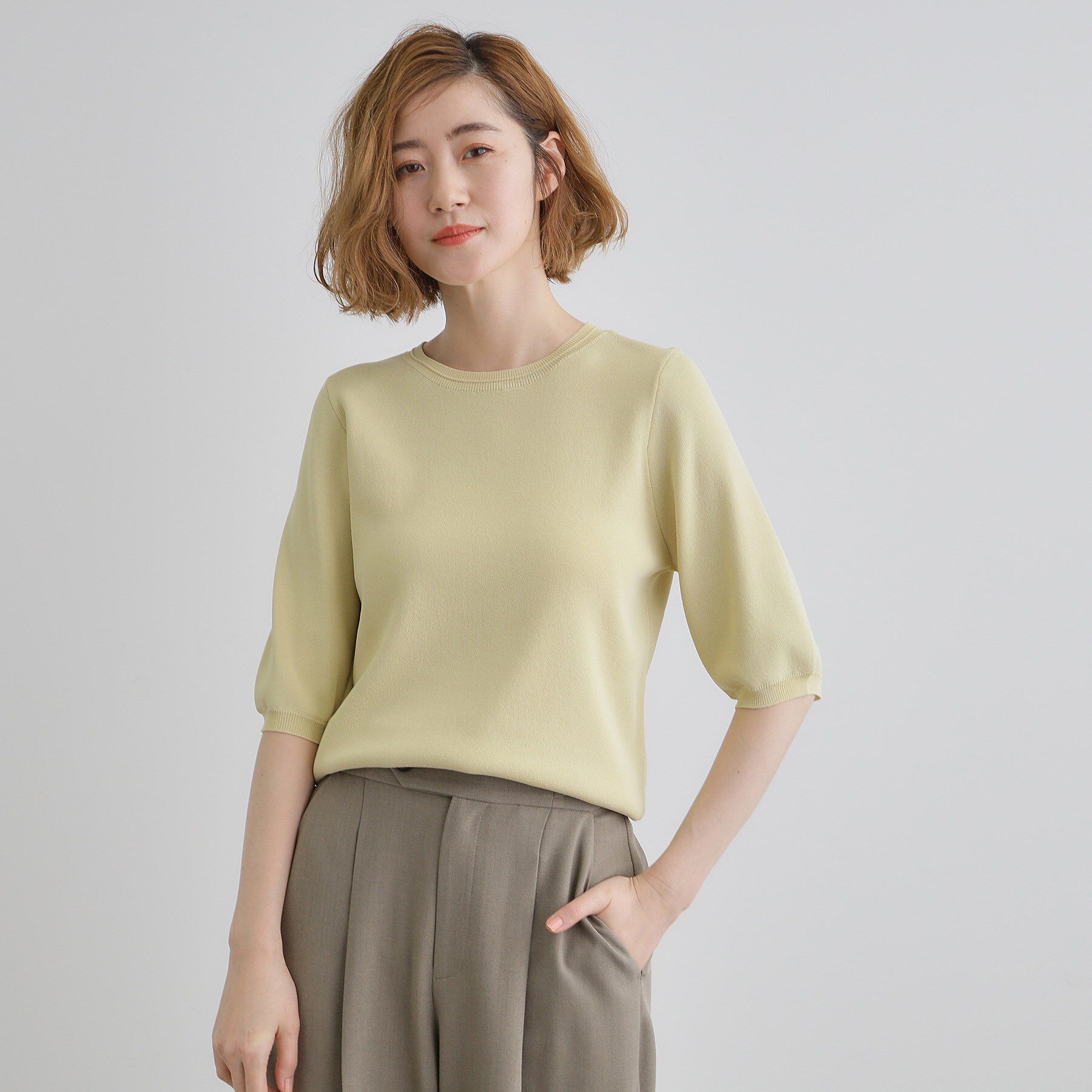 grove「ひんやり多機能・やわらかドライタッチ五分袖プルオーバー」|ニット・セーター|