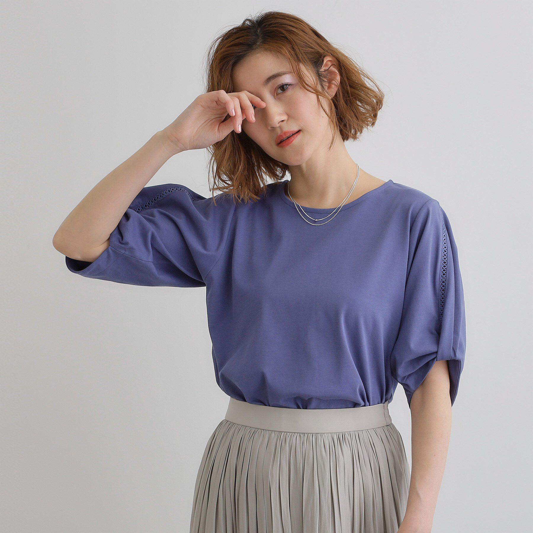 grove「【接触冷感・UVカットetc】レース切替え袖ねじりプルオーバー」|Tシャツ・カットソー|