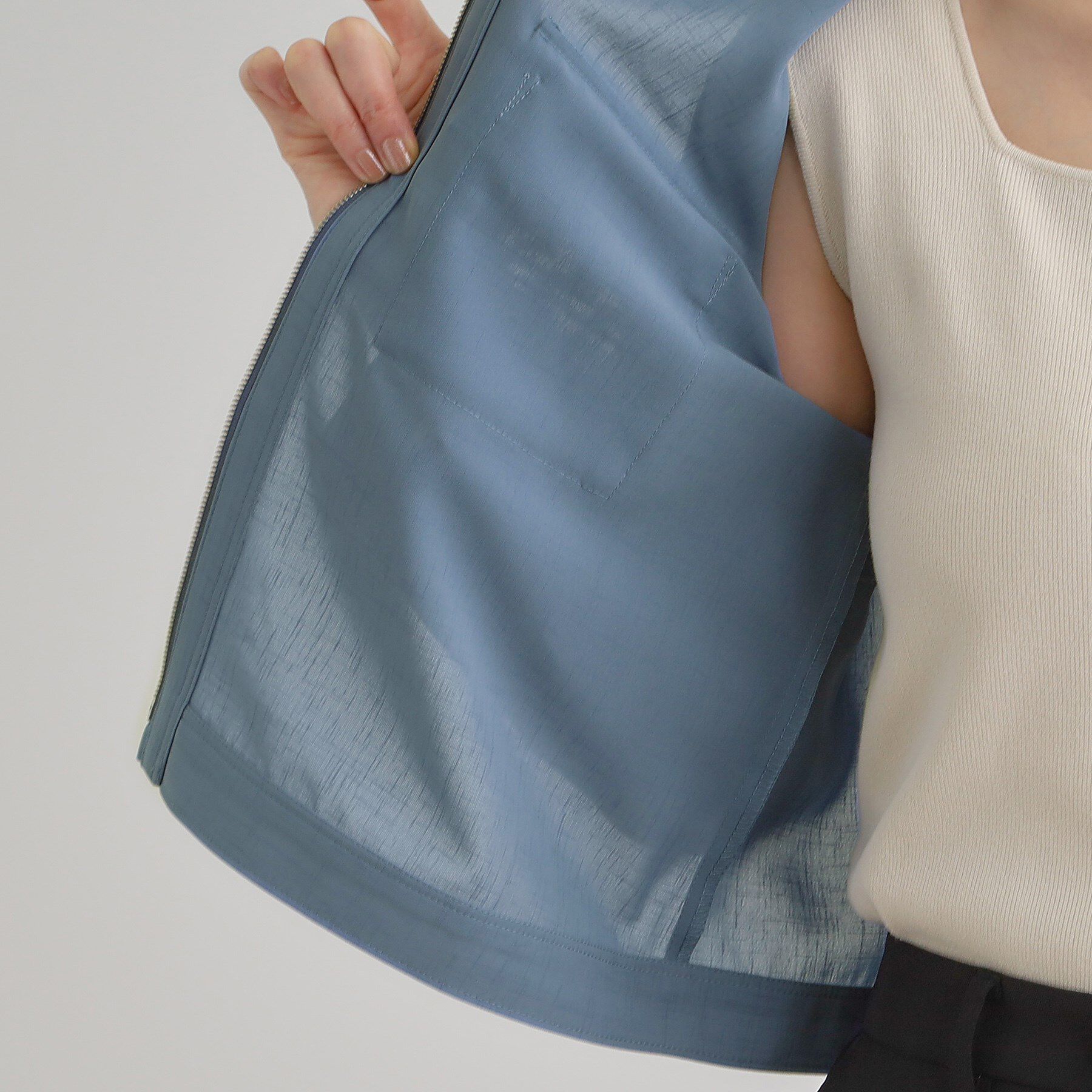 grove「麻調ノーカラーシアーブルゾン」|ブルゾン・スタジャン|