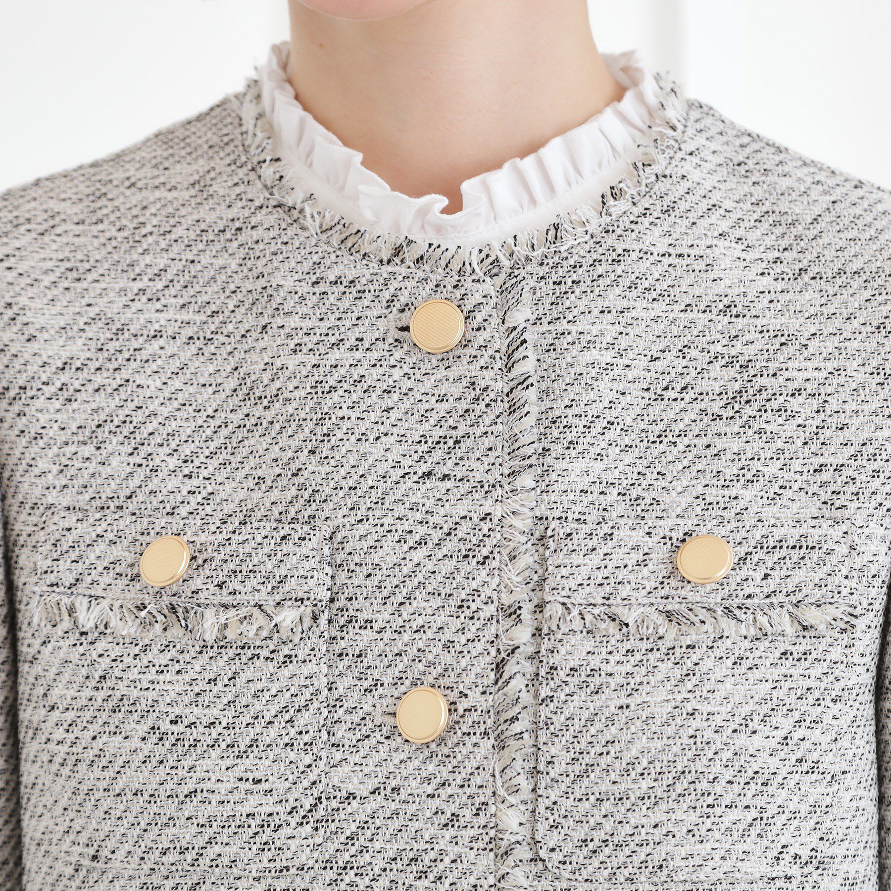 grove「【ハレの日・通勤】きちんとからカジュアルまで着回せる、ミドル丈ツイードジャケット」|ノーカラージャケット|