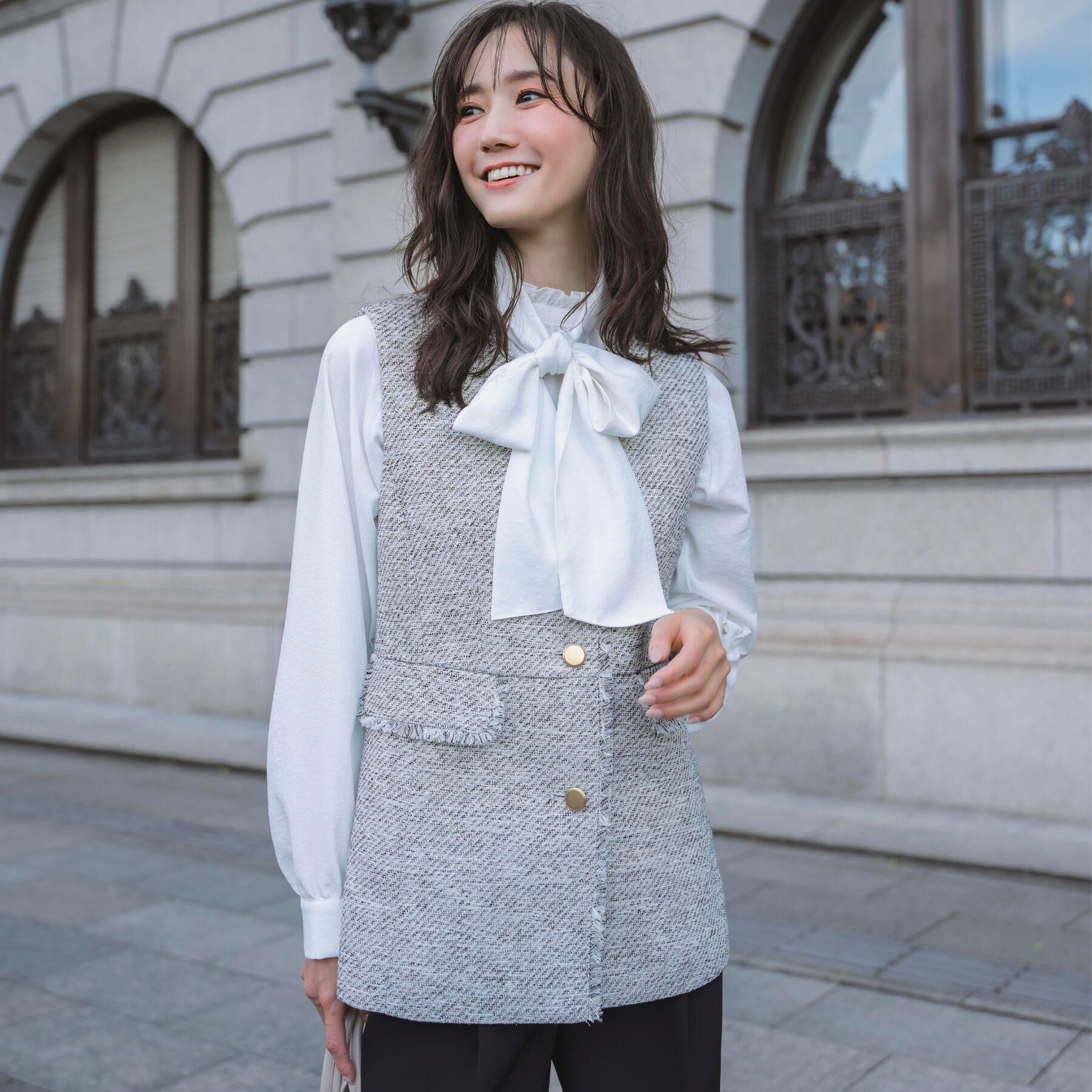 grove「【手洗いOK】ツイードペプラムジレ」|ベスト・ジレ|