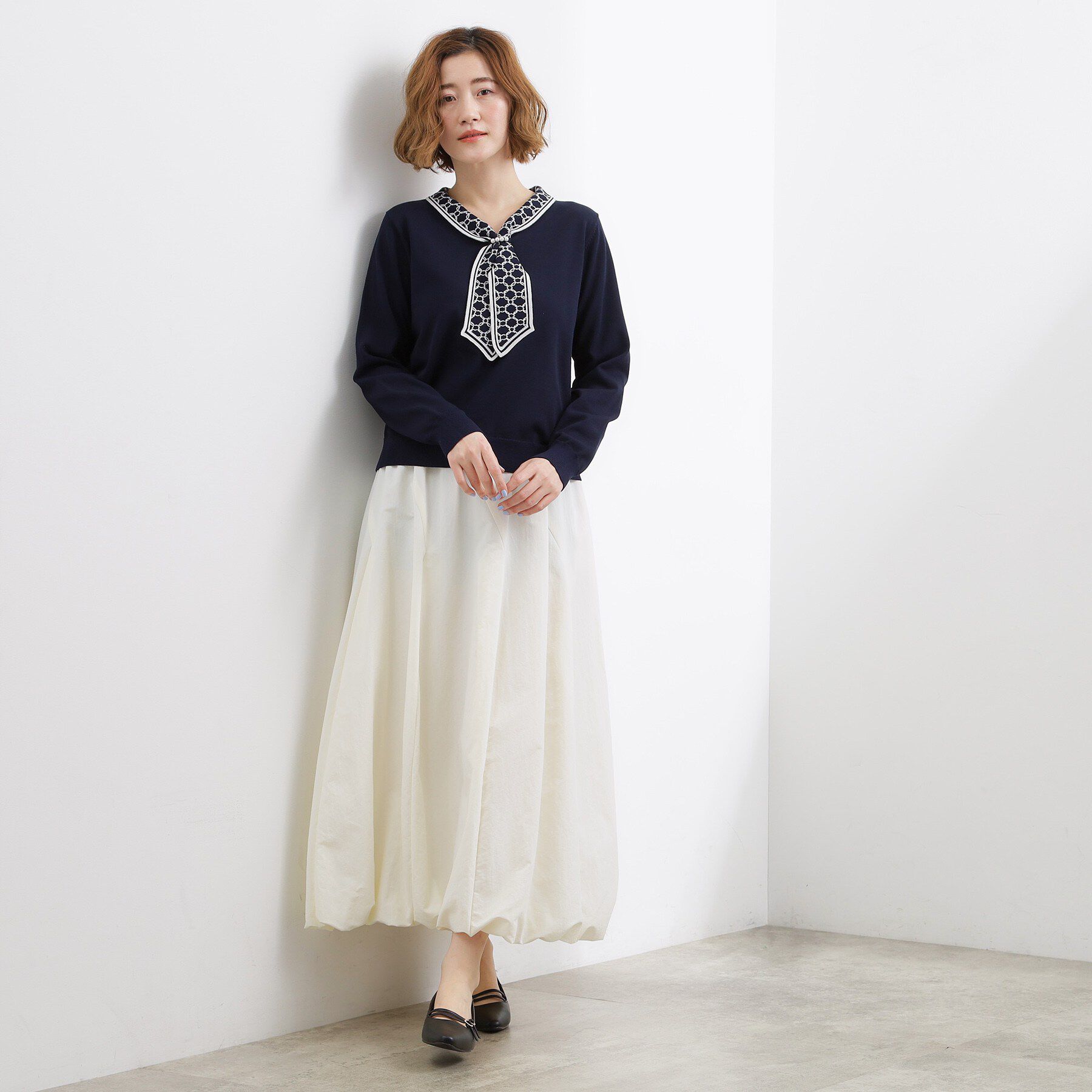 grove「ディテールで差がつく　大人のスカーフ柄ボウタイニット」|ニット・セーター|