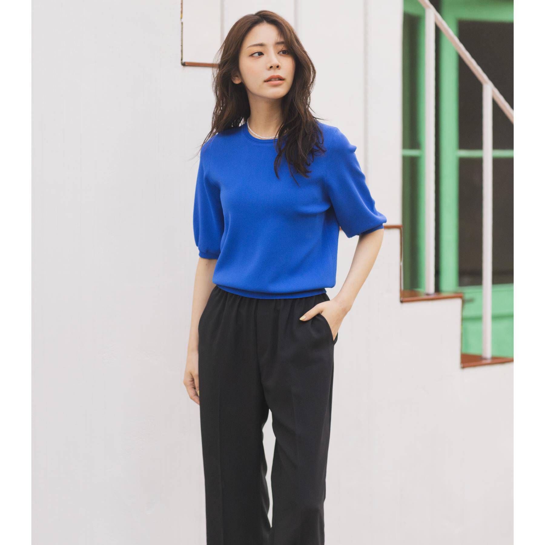 grove「【貴島明日香さん着用・シリーズ累計34万枚】やわらかドライタッチ 五分袖クルーネックニット」|ニット・セーター|