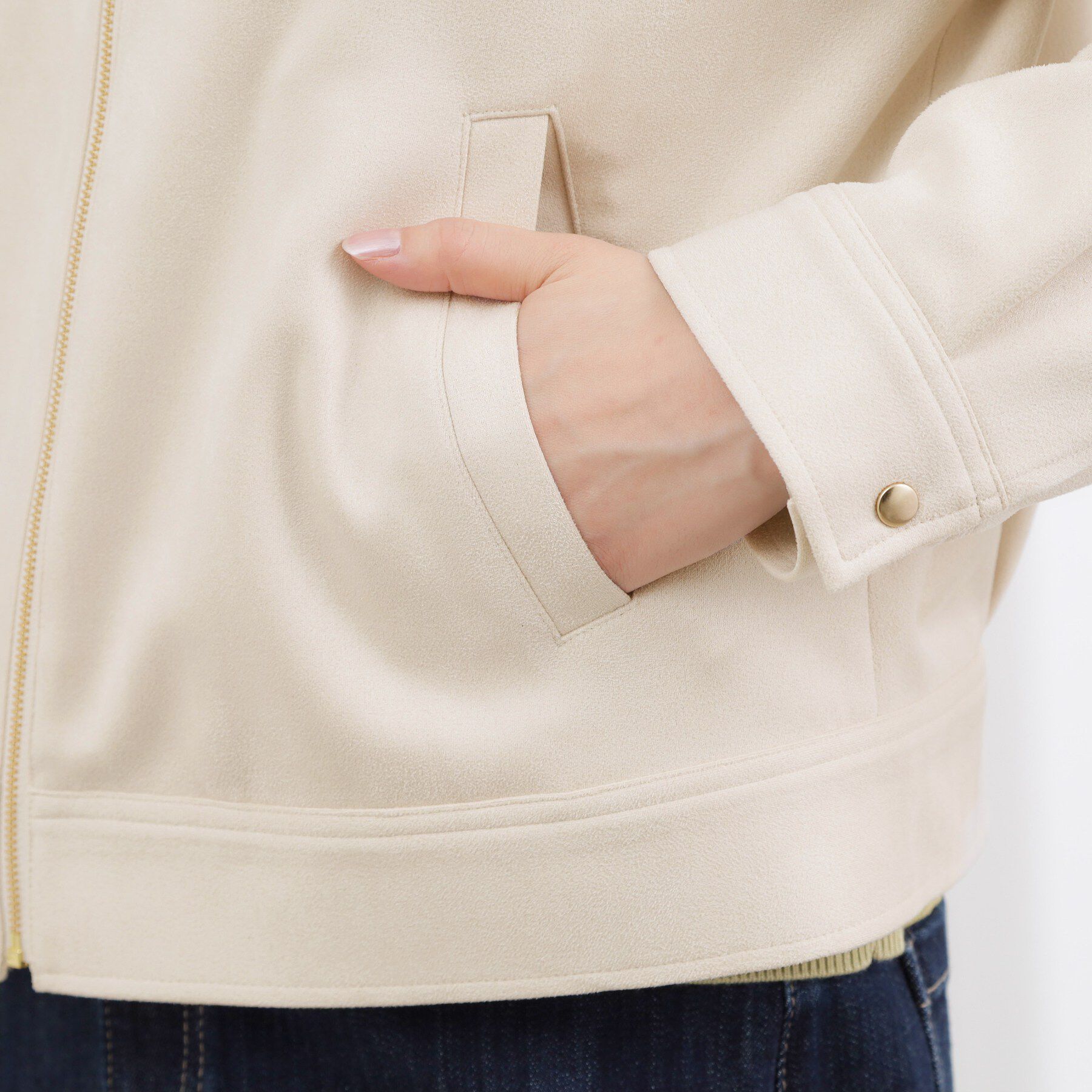 grove「スエードライク ノーカラーブルゾン」|ノーカラージャケット|