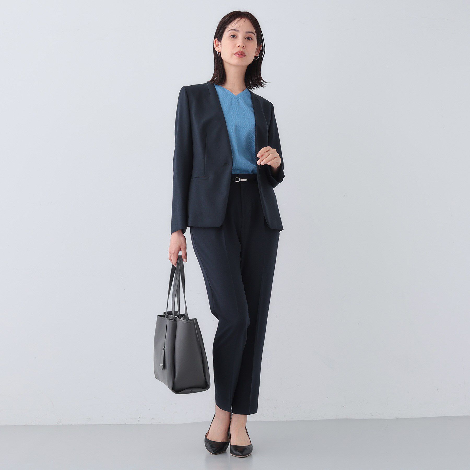 INDIVI「【定番スーツ／UVケア／洗える】ウール調ノーカラージャケット」|スーツ|