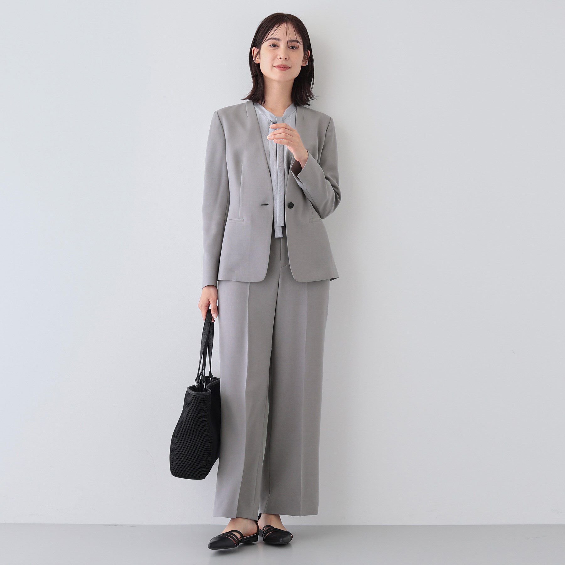 INDIVI「【定番スーツ／UVケア／洗える】ウール調ノーカラージャケット」|スーツ|