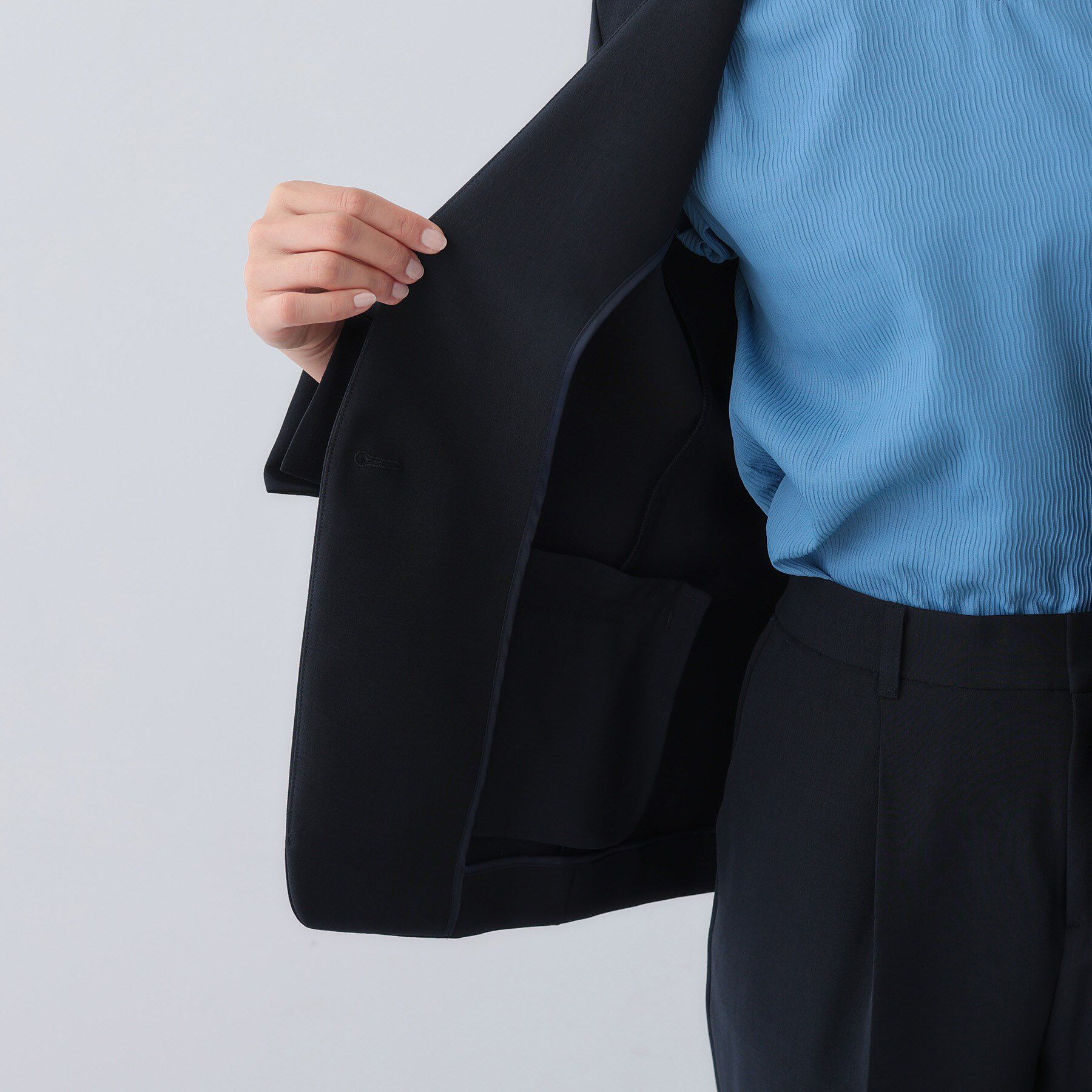 INDIVI「【定番スーツ／UVケア／洗える】ウール調ノーカラージャケット」|スーツ|