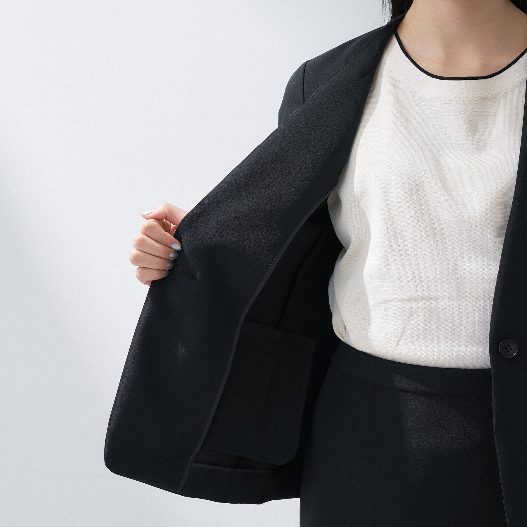 INDIVI「【定番スーツ／UVケア／洗える】ウール調ノーカラージャケット」|スーツ|