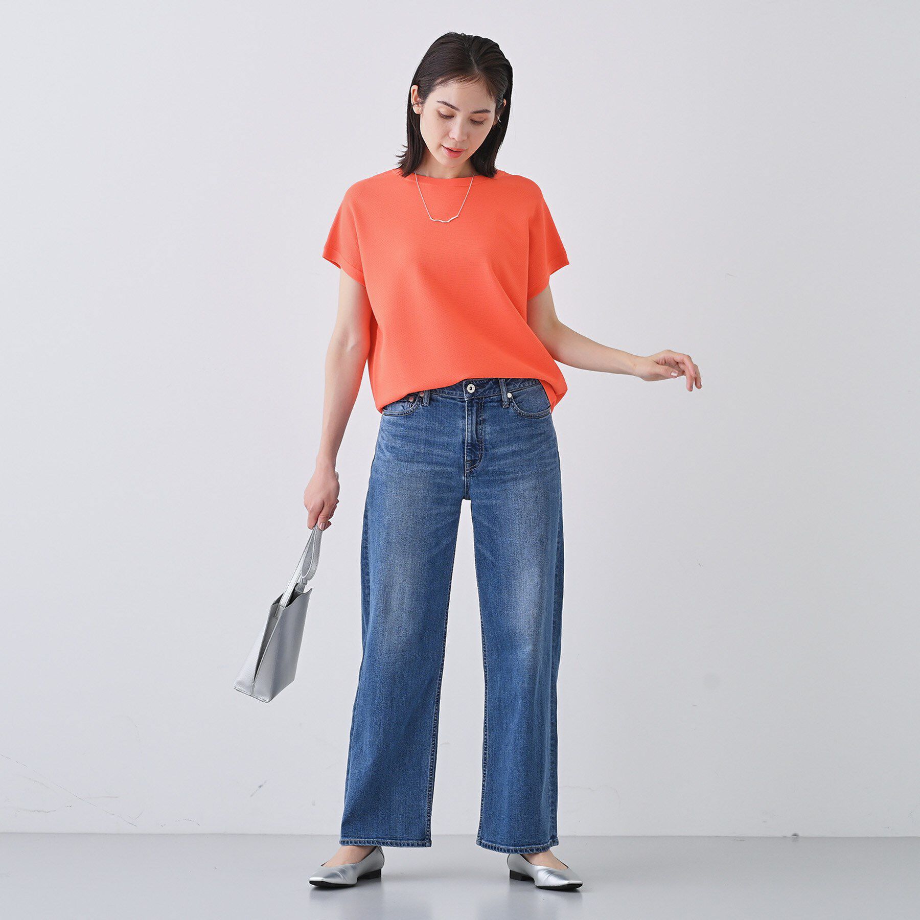 INDIVI「新色登場！【洗える／清涼感】レーヨンストレッチ フレンチスリーブニット」|ニット・セーター|