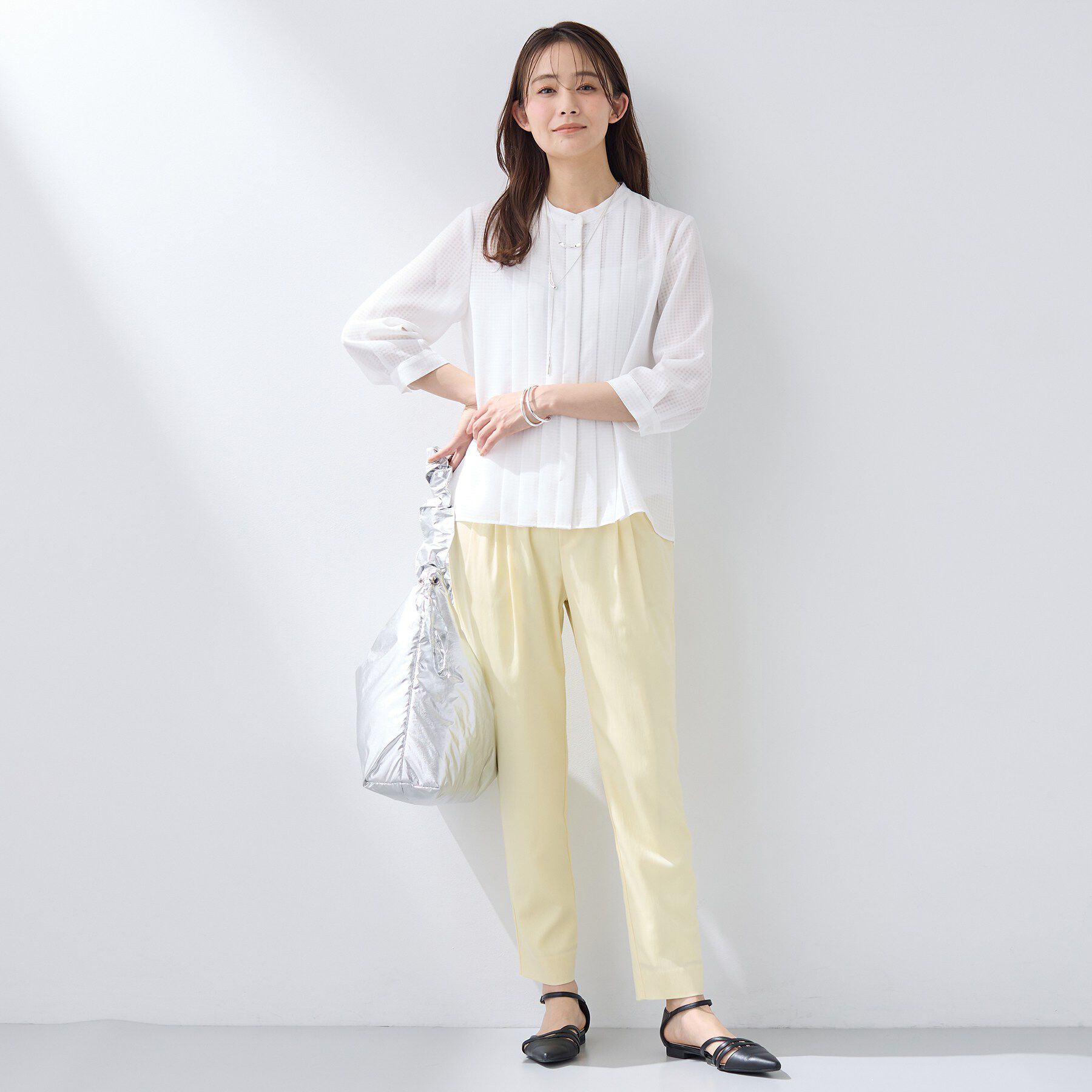 INDIVI「【洗える／大人シアー】タックプリーツ7分袖ブラウス」|シャツ・ブラウス|